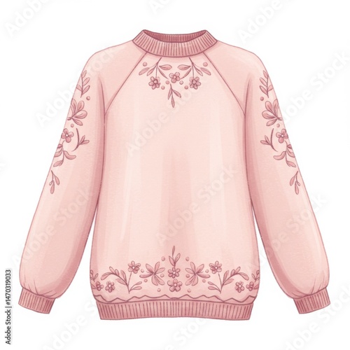 Pink Floral Embroidered Sweater Illustration