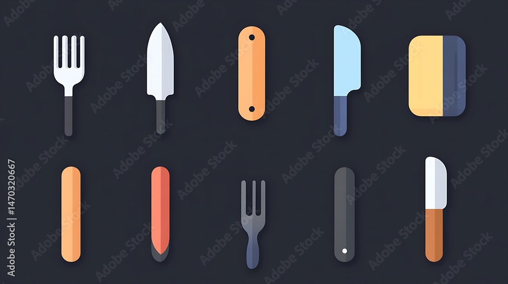 Fototapeta premium Flat Icon Set Kitchen Utensils.