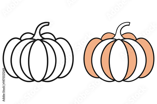 Two pumpkin outlines display one in black and the other in peach color