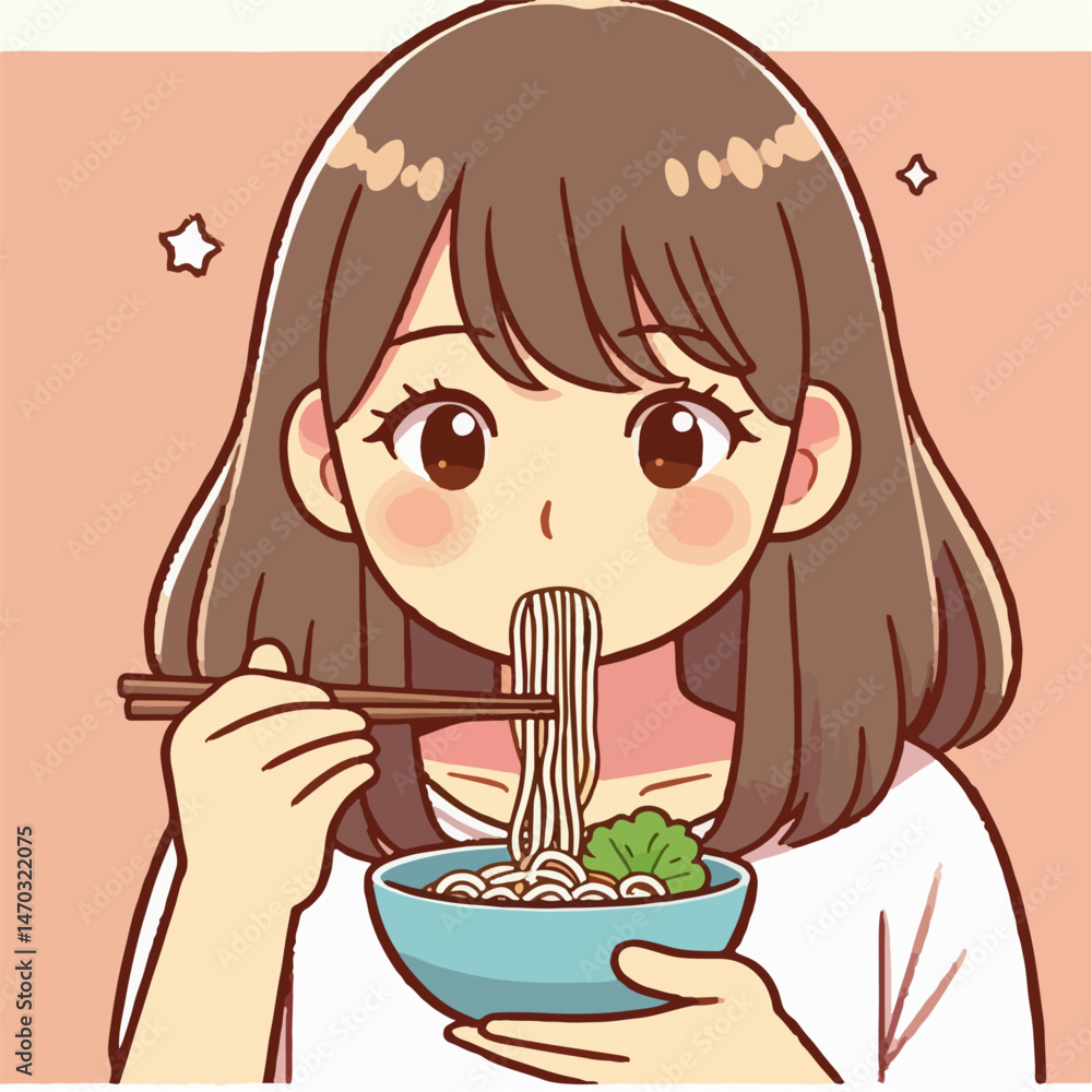 illustration of someone eating noodles illustration of someone eating noodles
