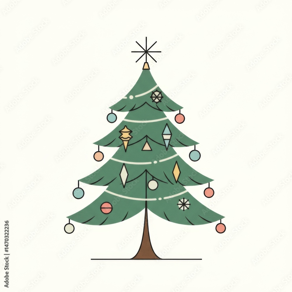 Obraz premium Retro Christmas Tree with Pastel Ornaments