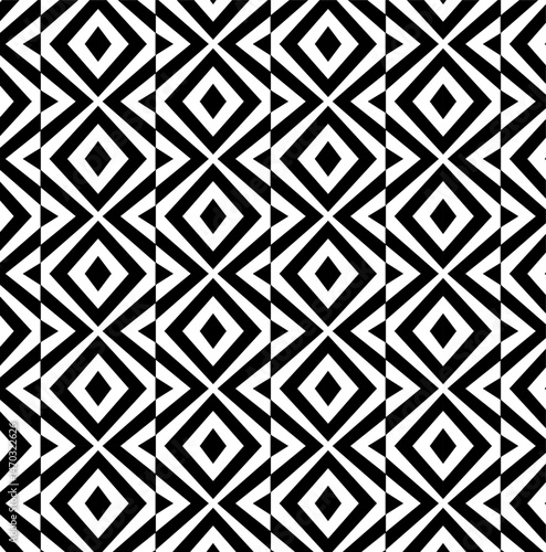 Rhombus line Seamless pattern with black white striped lines. Optical illusion effect. Geometric tile in op art style. Vector illusive background, texture. Futuristic element, technologic design.