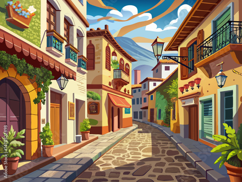 vector of Old city, street, wall paper and wall painting. Wallpaper on the wall.