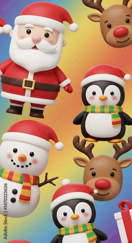 Joyful Christmas Characters: 3D Render, Rainbow Hues AI Generated Joyful Christmas Characters: 3D Render, Rainbow Hues AI Generated