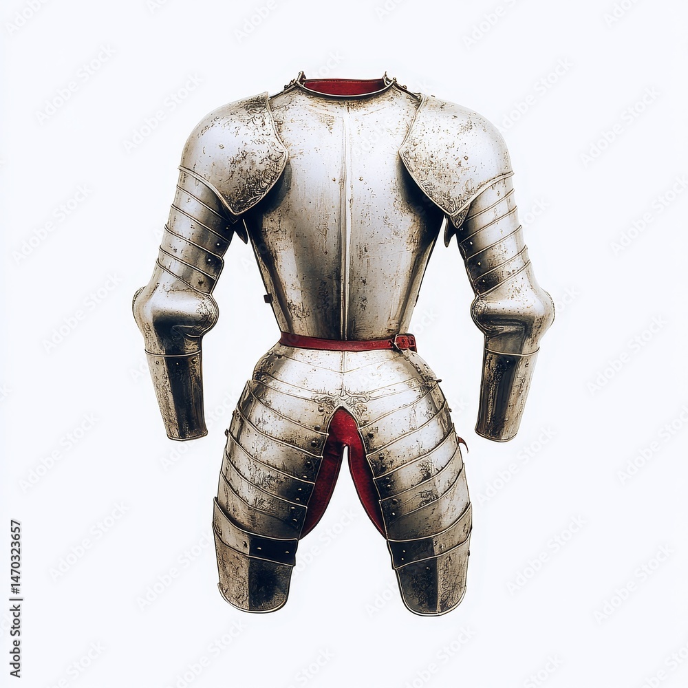 Cut-Out Image of Medieval Armor Isolated on White Background, Featuring Full Plate Design and Historical Details, Ideal for Educational, Gaming, and Fantasy-Themed Visual Concepts. Cut-Out Image of Medieval Armor Isolated on White Background, Featuring Full Plate Design and Historical Details, Ideal for Educational, Gaming, and Fantasy-Themed Visual Concepts.