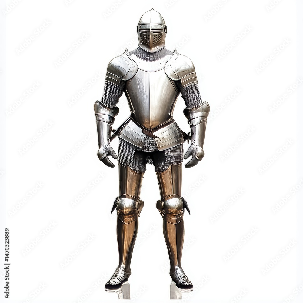 Cut-Out Image of Medieval Armor Isolated on White Background, Featuring Full Plate Design and Historical Details, Ideal for Educational, Gaming, and Fantasy-Themed Visual Concepts. Cut-Out Image of Medieval Armor Isolated on White Background, Featuring Full Plate Design and Historical Details, Ideal for Educational, Gaming, and Fantasy-Themed Visual Concepts.