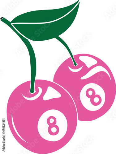 Pink 8 ball cherry illustration