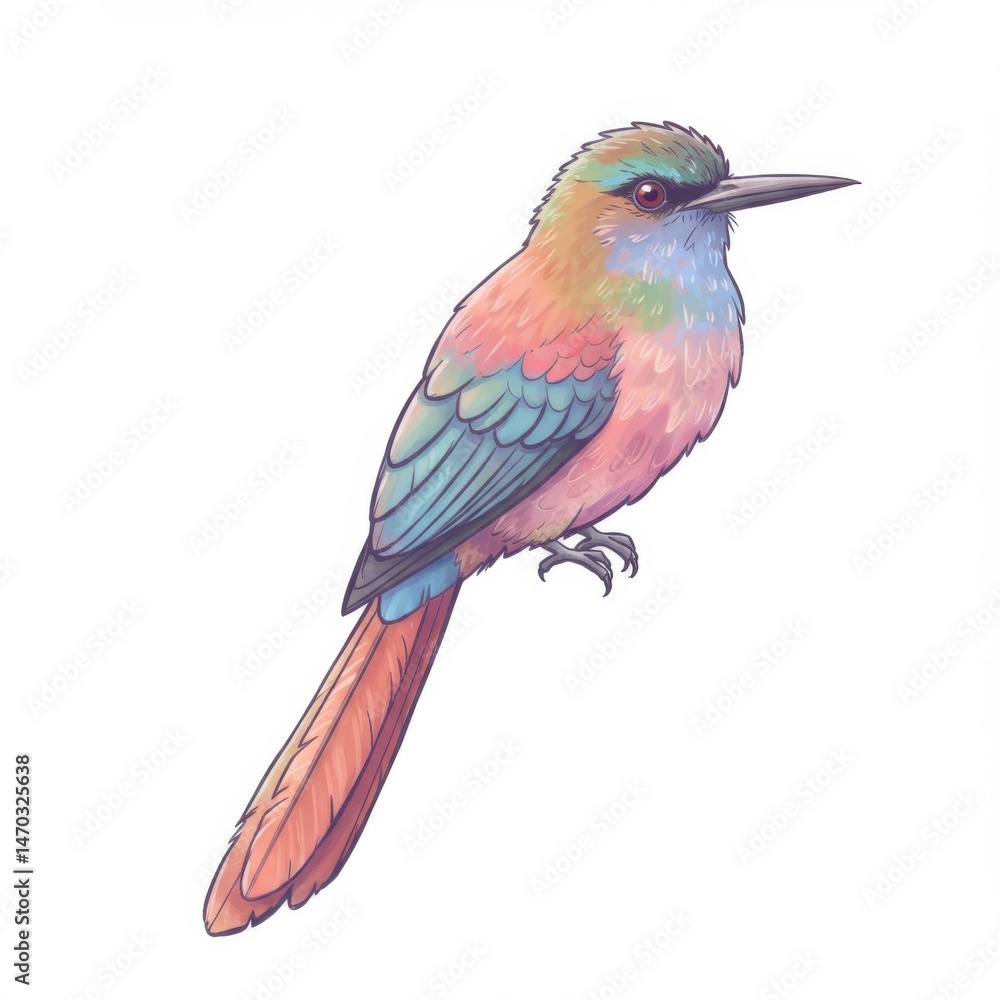 Fototapeta premium Pastel Colored Bird Illustration with Long Tail
