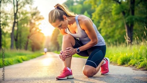 Young Woman Runner Experiencing Leg Pain During Outdoor Workout
