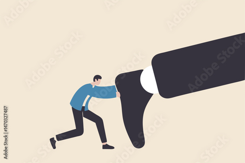 Keep pushing yourself, continue self development or self improve to overcome difficulty and success in business and career concept, confidence businessman pushing big hisself forward with full effort.