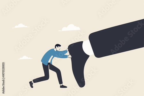 Keep pushing yourself, continue self development or self improve to overcome difficulty and success in business and career concept, confidence businessman pushing big hisself forward with full effort.