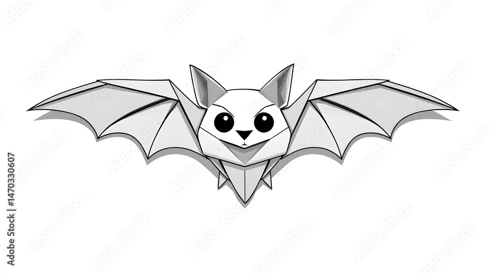 Obraz premium Intricate origami style cartoon bat illustration, folded paper texture, geometric precision