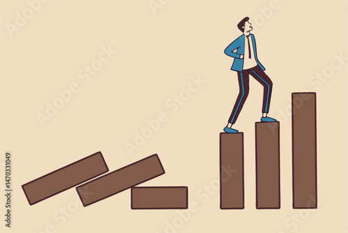 Risk management, protect business from disaster or crisis, leadership to avoid losing money, problem and failure concept, smart businessman company leader remove domino to stop domino effect collapse.
