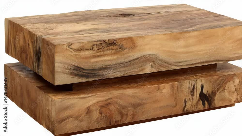 Modern wooden block coffee table with natural wood grain and rustic finish for living room interior design furniture decor element