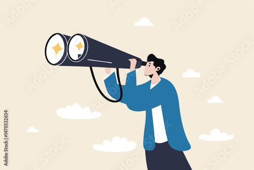 Searching for candidate, HR Human Resources find people to fill in job vacancy, recruitment or finding career opportunity concept, businessman HR look through binoculars to find candidate people.