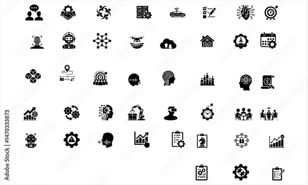 Obraz premium Set of business icon, business process, commerce, learning, shopping, industry, customer service. Linear pictogram pack.