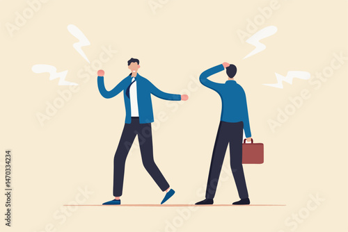 Bad habit blame other, excuse and throw mistake to colleague or team, selfish or offense manager concept, frustrated businessman boss excuse this mistake and pointing to other false.