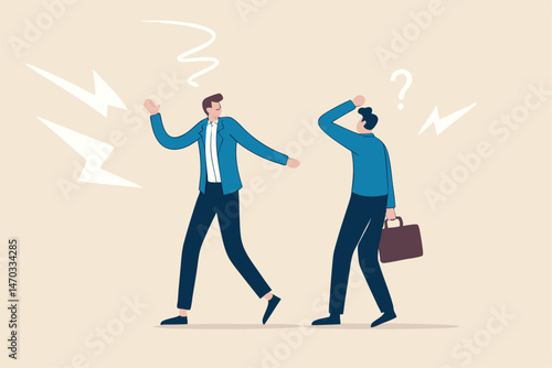 Bad habit blame other, excuse and throw mistake to colleague or team, selfish or offense manager concept, frustrated businessman boss excuse this mistake and pointing to other false.