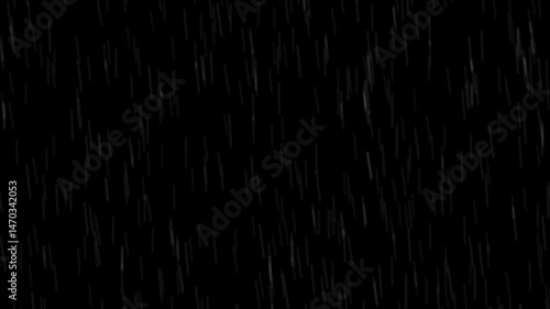 Heavy rain falling on black background. Raining overlay 4K loopable video animation.