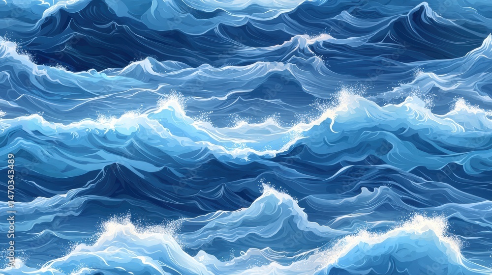Obraz premium Majestic blue ocean with surging waves creating a dynamic seascape under bright sunlight