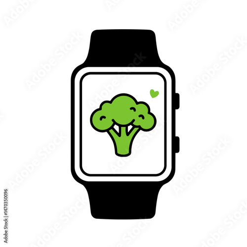 Smartwatch displaying broccoli icon in minimalist design  