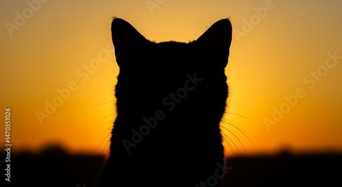 A black cat's silhouette is outlined against the stunning colors of the setting sun.