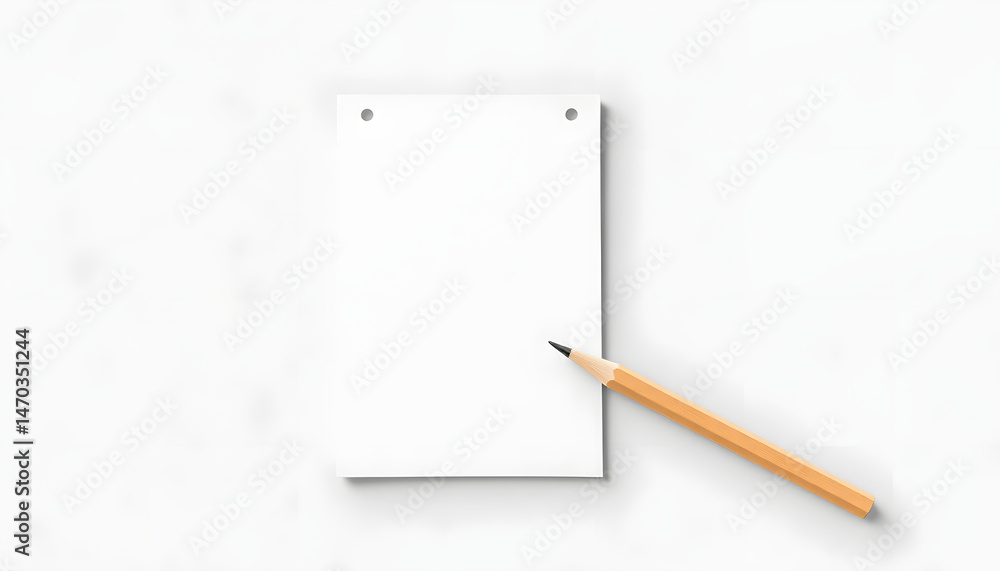 Blank notepad mockup for design or text presentation, minimal style composition with pencil, vector style. White tone Blank notepad mockup for design or text presentation, minimal style composition with pencil, vector style. White tone