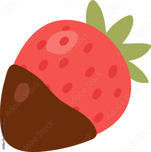 Chocolate dipped strawberry icon fruit flat vector cute illustration