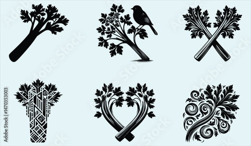 Celery Vegetable Silhouette Illustration Isolated Healthy Green Leafy Plant Design