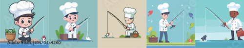 a set of vector characters chef army fishing