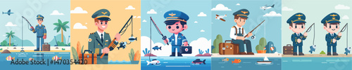a set of fishing pilot character vectors