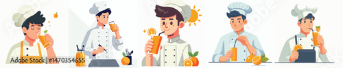 chef character vector drinking orange juice