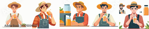 farmer character vector drinking orange juice