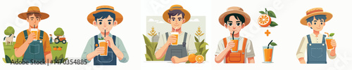 farmer character vector drinking orange juice