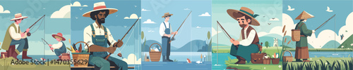 fishing farmer character vector