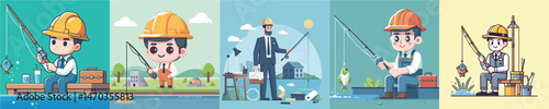 fishing architect character vector