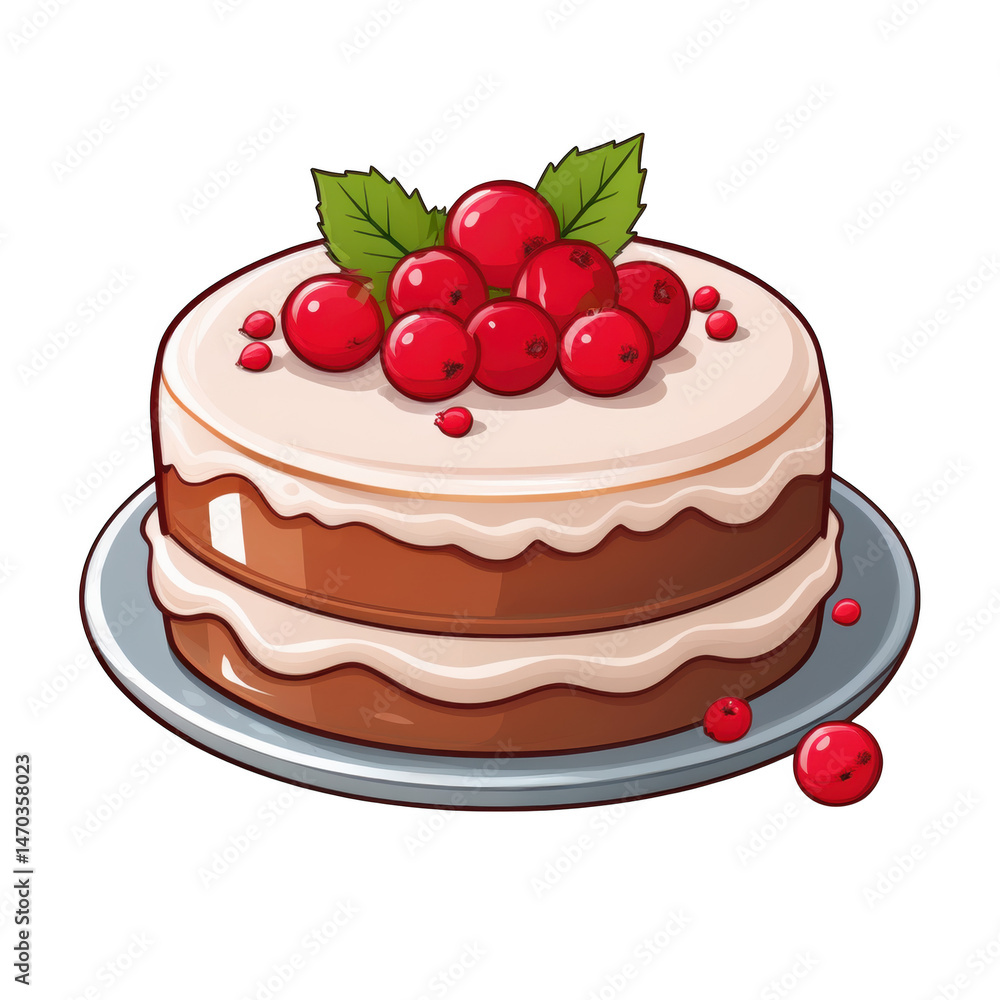 Delicious Two Layered Chocolate Cake Topped with Red Currants and Cream Icing on a Plate Delicious Two Layered Chocolate Cake Topped with Red Currants and Cream Icing on a Plate