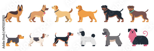 Vector sheet of dog breed silhouette icons – Perfect for pet-related websites, branding, or dog lover illustrations.