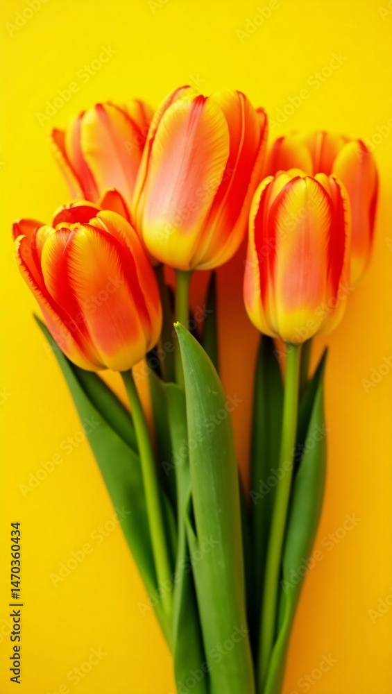 ibrant Orange Tulip Bouquet Against Bright Yellow Background ibrant Orange Tulip Bouquet Against Bright Yellow Background