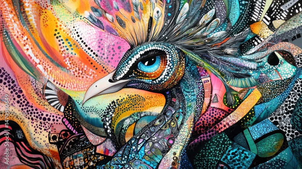Fototapeta premium An abstract painting of a peacock , zentangle patterns