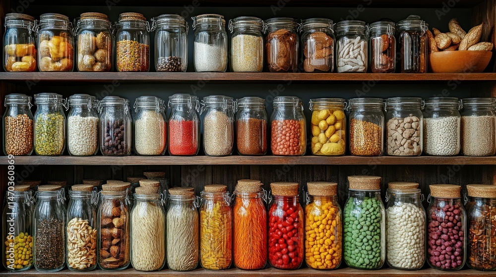 custom made wallpaper toronto digitalOrganized pantry filled with various whole grains, legumes, and spices in glass jars