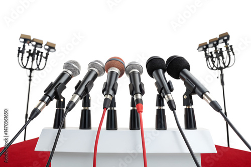 Press conference microphones, isolated on transparent background