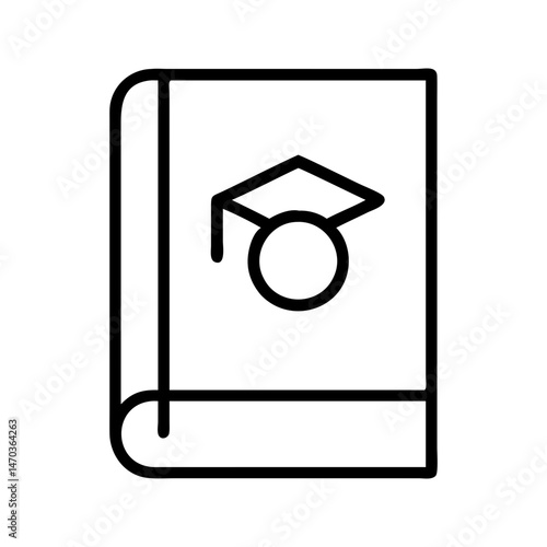 Minimalist outline icon of a yearbook with graduation cap on the cover.