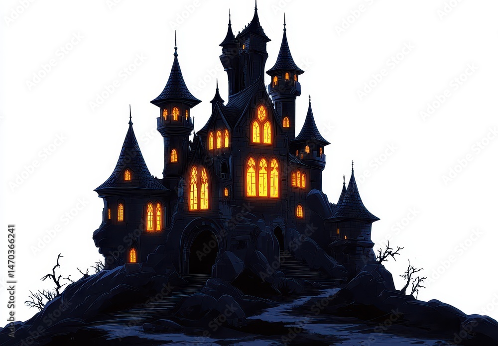 Obraz premium Gothic castle, ominous glow