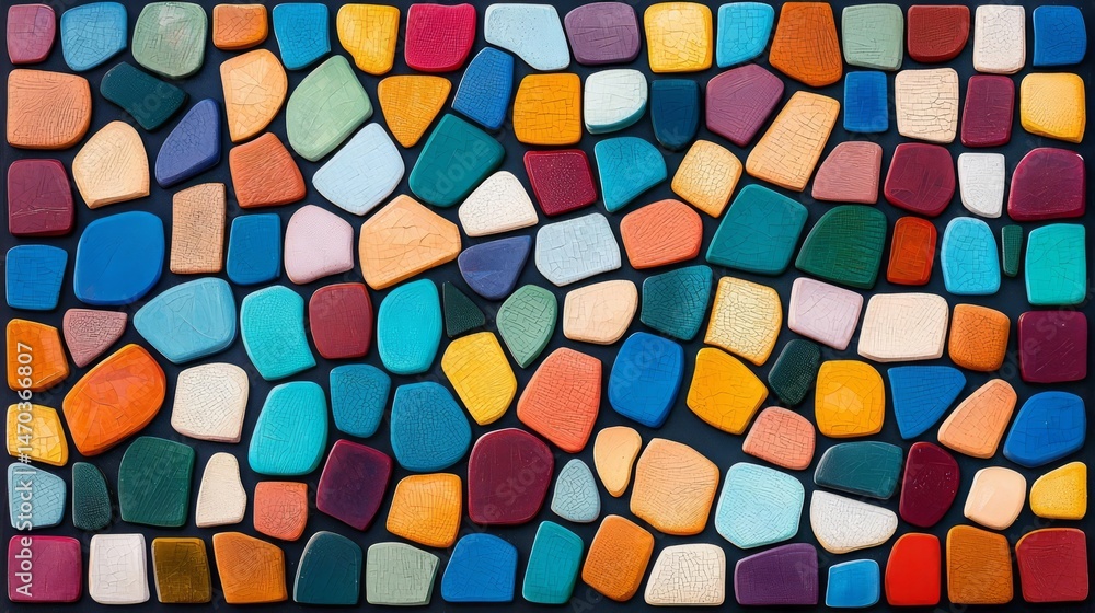 A vibrant mosaic of colorful stones, creating a lively and artistic visual texture for design projects. A vibrant mosaic of colorful stones, creating a lively and artistic visual texture for design projects.