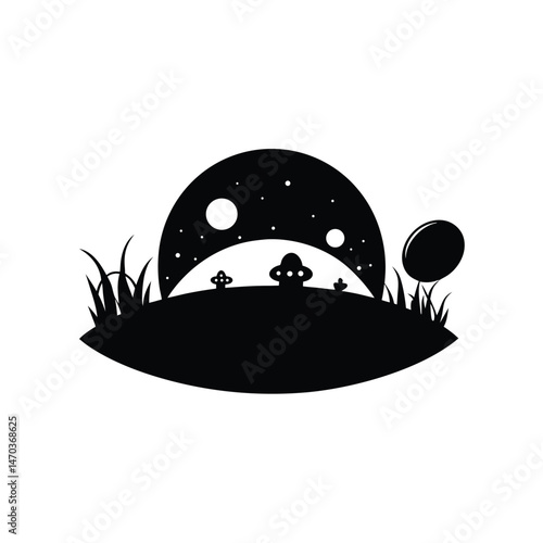 alien planet landscape black silhouette