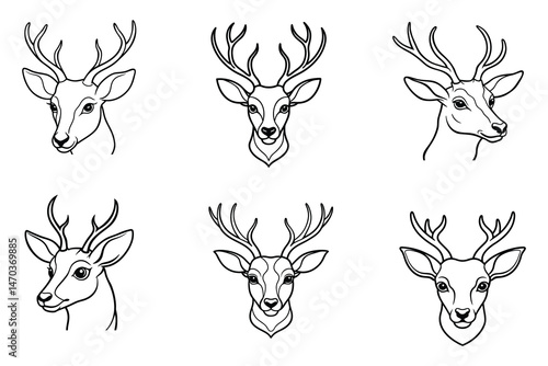 deer face line art set on white background,Deer Head Vector Logo Icons Editable Stroke