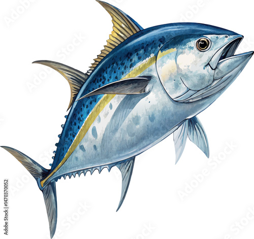 Realistic Tuna Fish Watercolor Vector Hand Painted Illustration