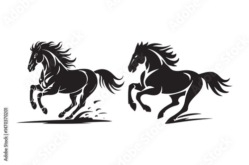 Cuadro en lienzo Running Horse Silhouette Vector Art Wild Stallion Clipart Design