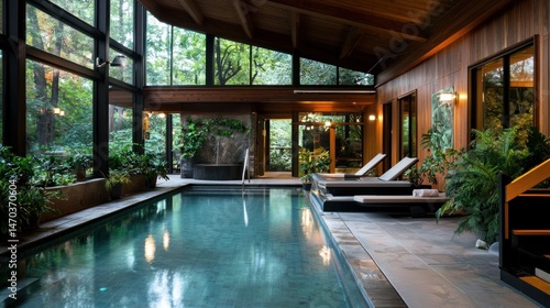 Wallpaper Mural An indoor swimming pool surrounded by nature views and wooden walls Torontodigital.ca